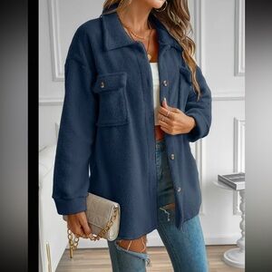 Elegant Teddy Coat for Women - Button-Up with Flap Pockets, Drop Shoulder Design